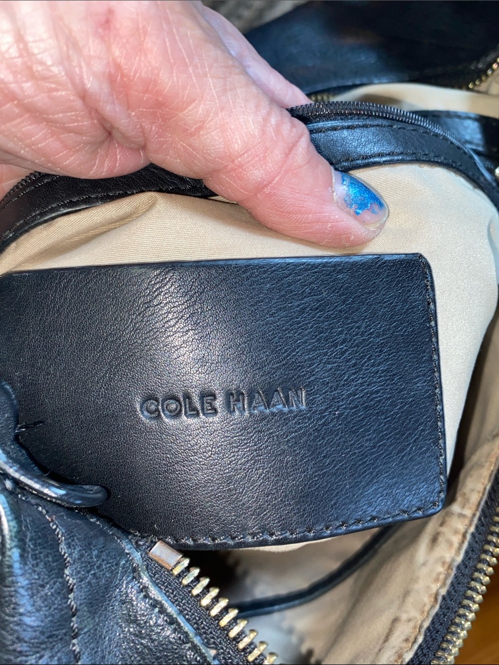 Cole Haan Black pebble Leather Shoulder Bag with Gold-Tone Accents - Picture 13 of 16
